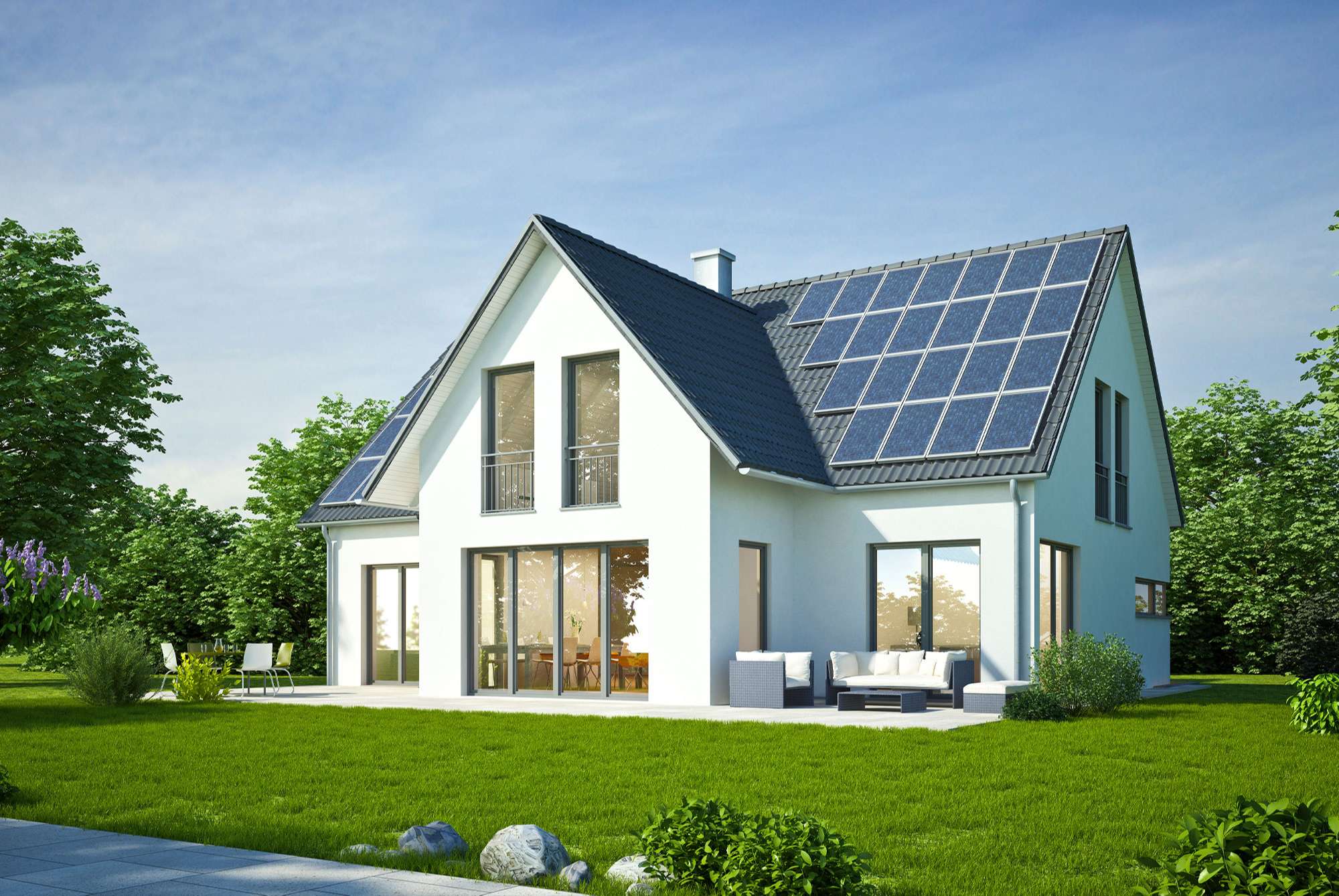 Modernes Wohnhaus mit Photovoltaikanlagen